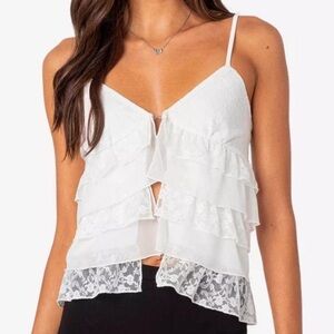 Edikted White Lace Ruffle Cami